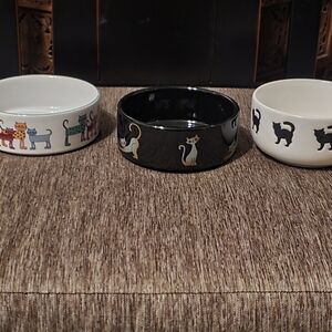 Set of Three Cat-Themed Ceramic Bowls